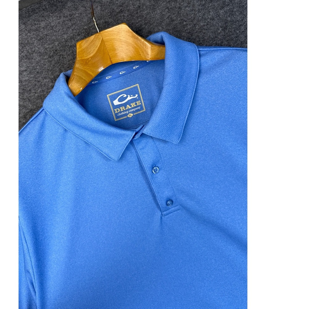 Drake Waterfowl Mens XL Marina Blue Performance Heather Mesh Short Sleeve‎ Polo